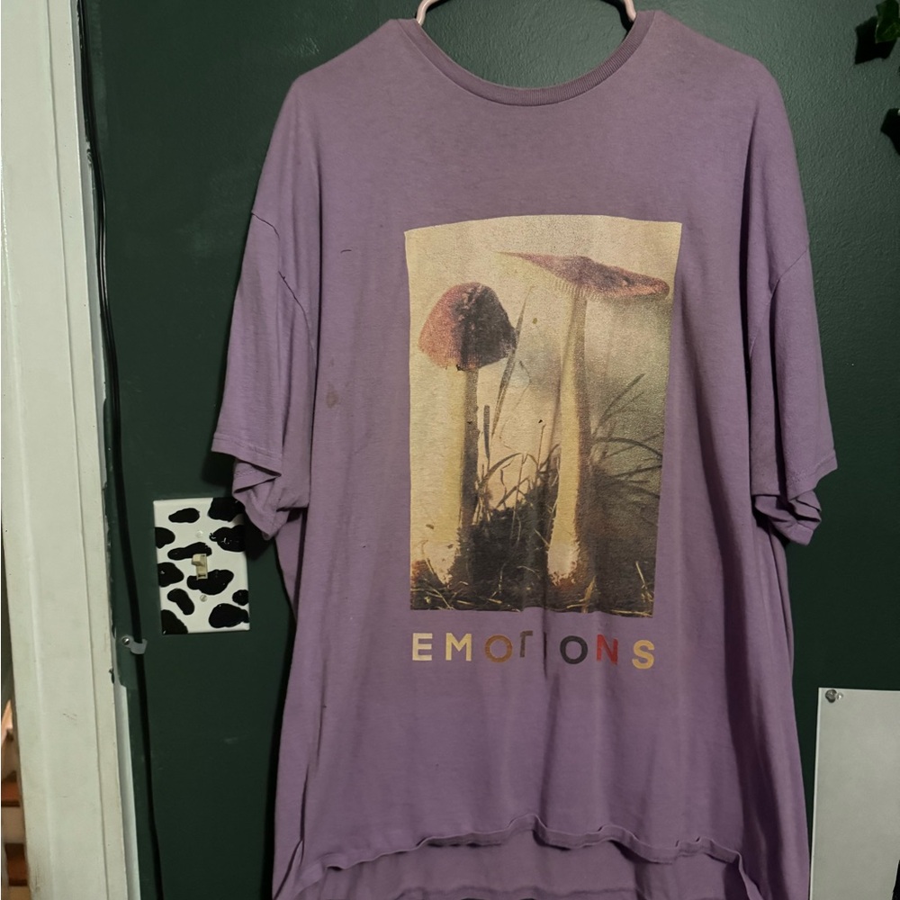 Purple Graphic T-Shirt with Mushroom Design